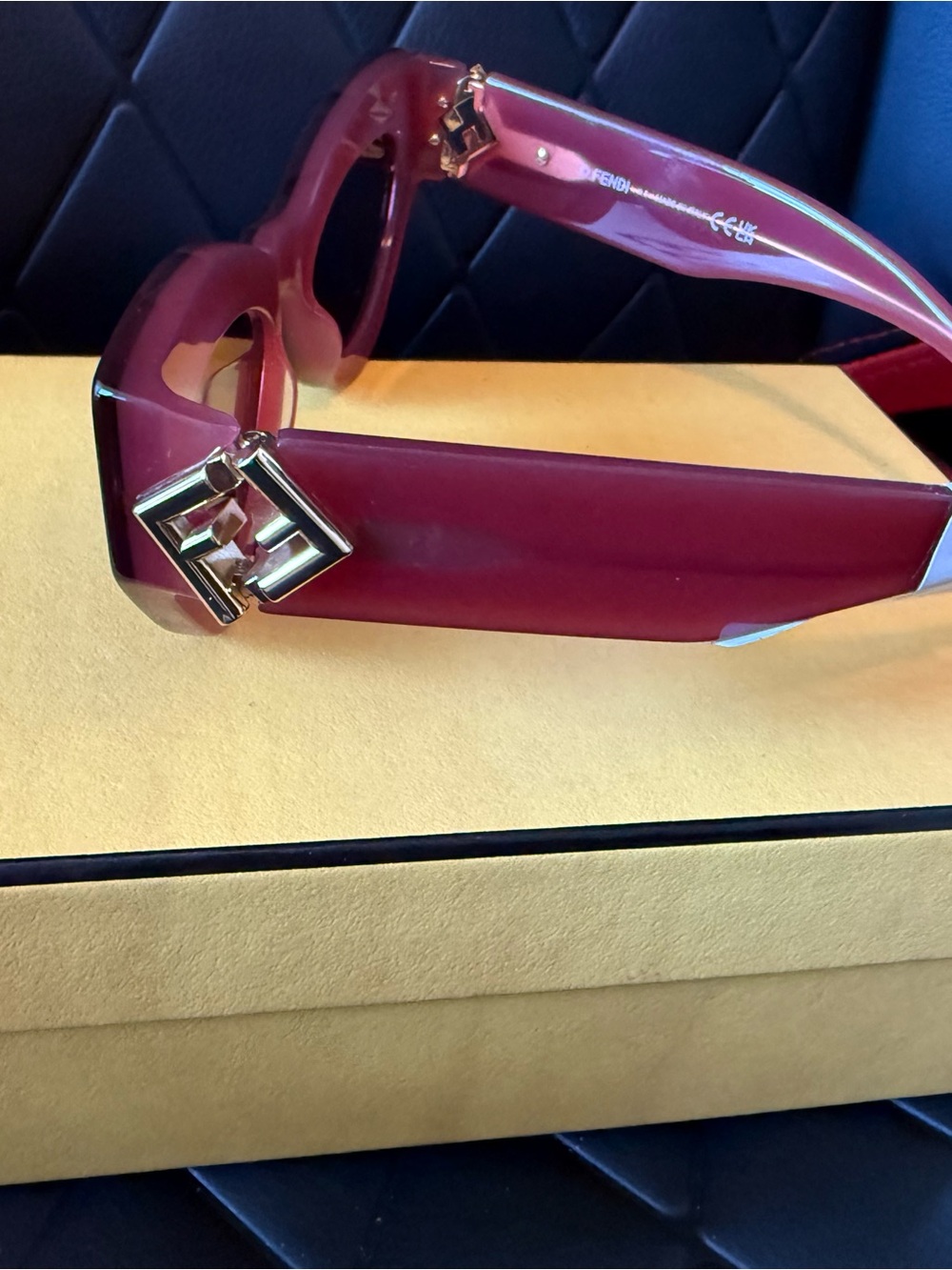 Fendi Women's Burgundy Acetate Sunglasses with Gold Logo